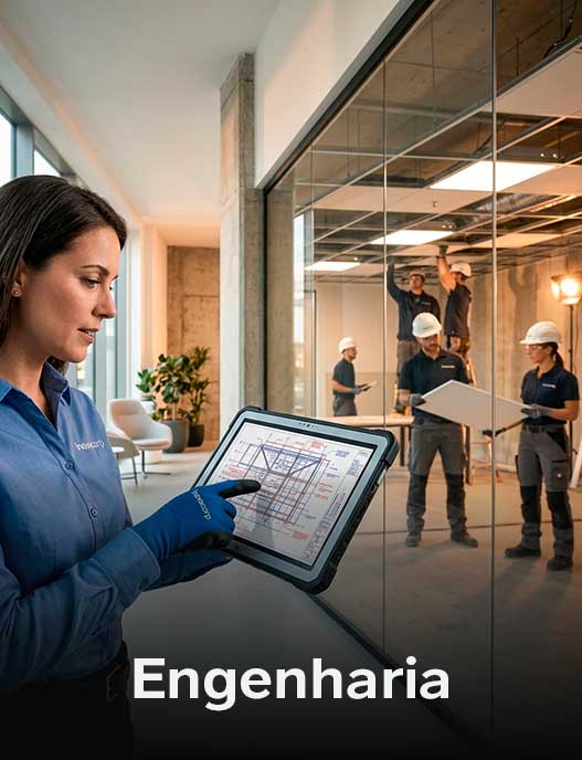 Engenheiro realizando gestão de obra corporativa e planejamento técnico de infraestrutura - Inovacorp.